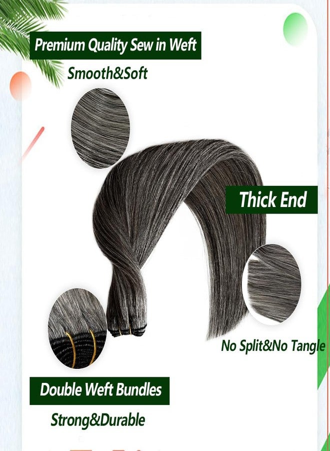 Valiilo Weft Hair Extensions Human Hair Grey White Sew in Weave Bundles Salt & Pepper Hand Tied Double Weft Straight 16 Inch Sew in Hair Extension for Women Real Human Hair 100G - Image 2