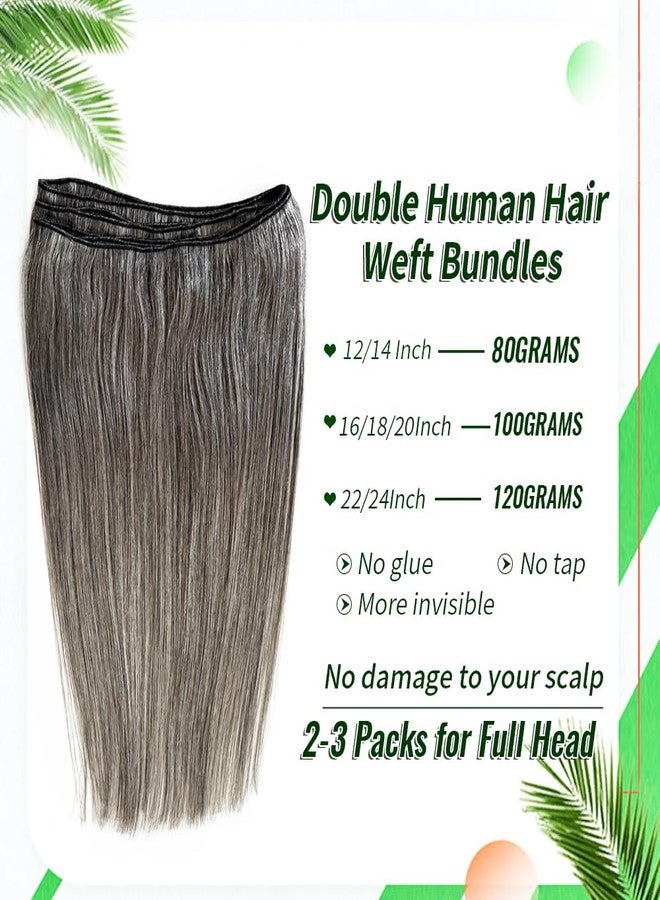Valiilo Weft Hair Extensions Human Hair Grey White Sew in Weave Bundles Salt & Pepper Hand Tied Double Weft Straight 16 Inch Sew in Hair Extension for Women Real Human Hair 100G - Image 5