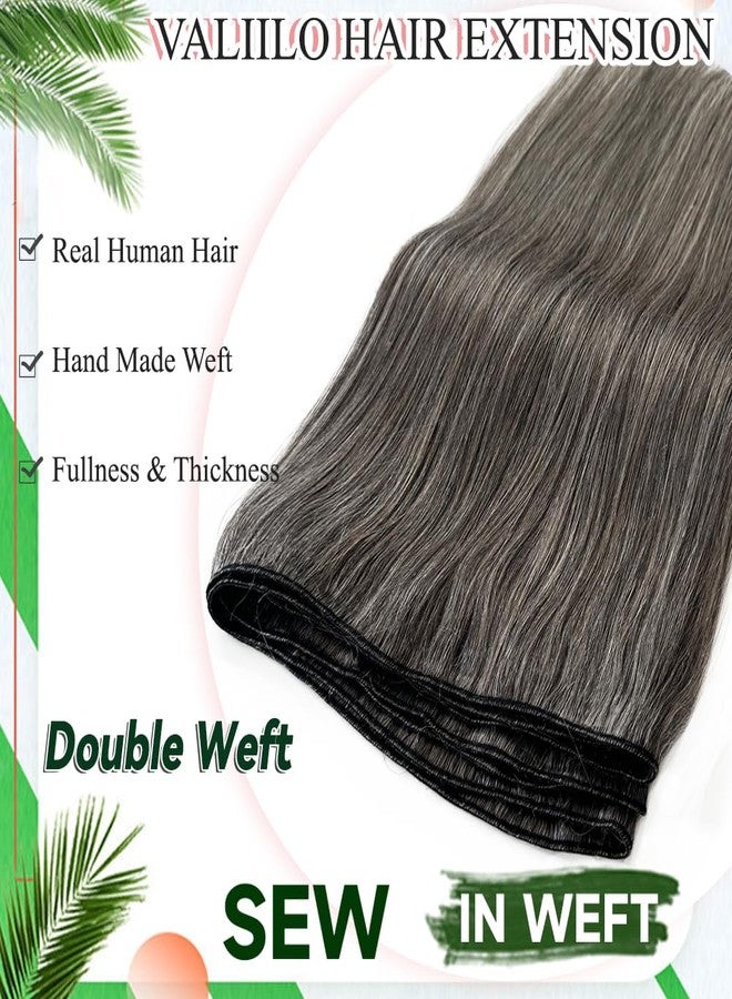 Valiilo Weft Hair Extensions Human Hair Grey White Sew in Weave Bundles Salt & Pepper Hand Tied Double Weft Straight 16 Inch Sew in Hair Extension for Women Real Human Hair 100G - Image 4