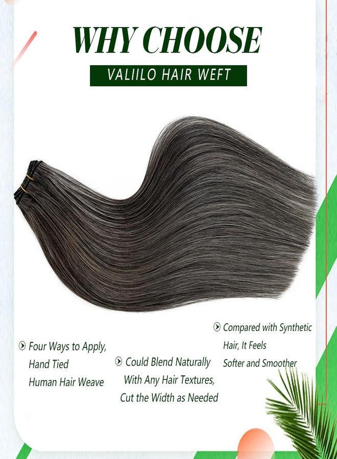 Valiilo Weft Hair Extensions Human Hair Grey White Sew in Weave Bundles Salt & Pepper Hand Tied Double Weft Straight 16 Inch Sew in Hair Extension for Women Real Human Hair 100G - Image 3