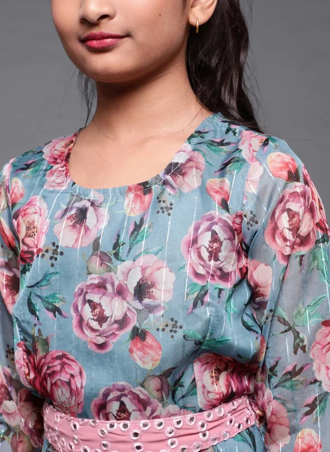 AKS Floral Printed Maxi Dress For Girls