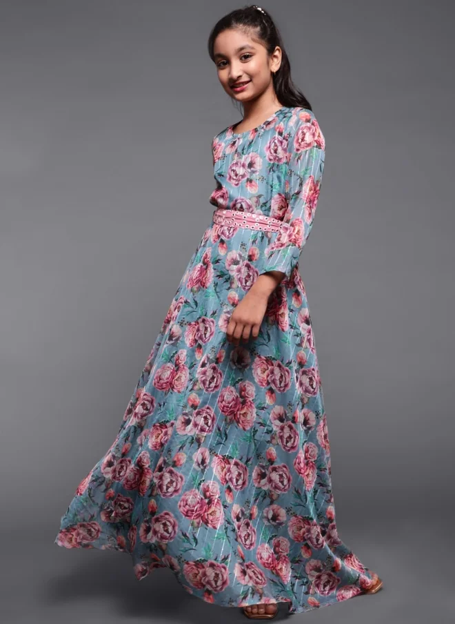 AKS Floral Printed Maxi Dress For Girls