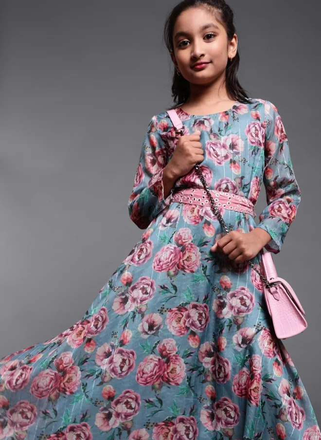 AKS Floral Printed Maxi Dress For Girls