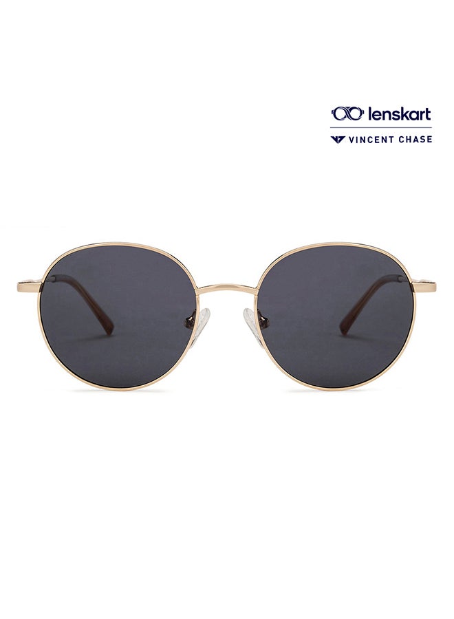 VINCENT CHASE Unisex Vintage Full Rim Round Shape Polarized & UV Protected Sunglasses VC S13112 - Lens Size: 55mm - Golden - Image 1