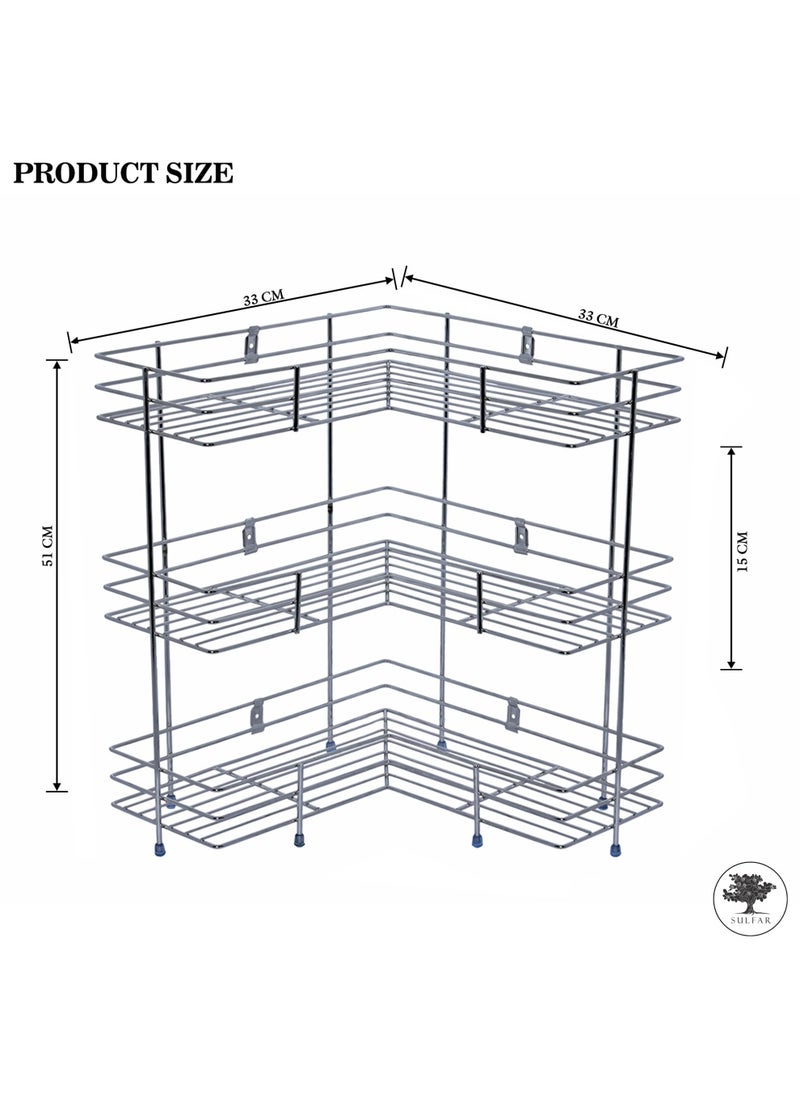 sulfar 2 Layer Stainless Steel Trolley with Kitchen Dish Drying Rack & Vegetable Fruit Storage Trolley Basket Stand with Wheel for Modern Kitchen Organizer (Silver) Pack of 1  - Image 2