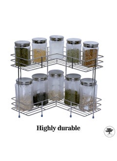 sulfar 2 Layer Stainless Steel Trolley with Kitchen Dish Drying Rack & Vegetable Fruit Storage Trolley Basket Stand with Wheel for Modern Kitchen Organizer (Silver) Pack of 1  - Image 3
