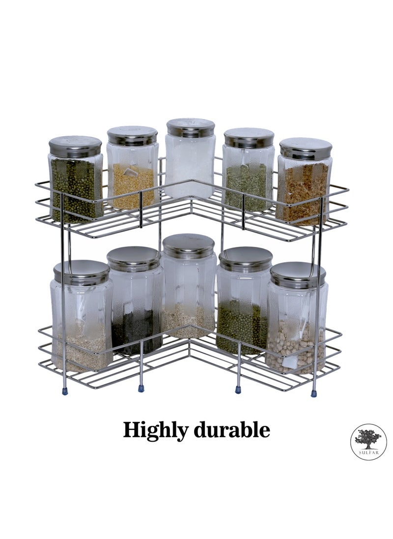 sulfar 2 Layer Stainless Steel Trolley with Kitchen Dish Drying Rack & Vegetable Fruit Storage Trolley Basket Stand with Wheel for Modern Kitchen Organizer (Silver) Pack of 1  - Image 3