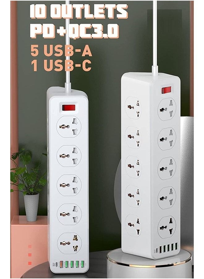 Arabest Socket Extension, 10-Socket Power Strip, Multifunctional Fast Charging Port, 2-Meter Power Cord  - Image 2