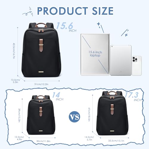 GOLF QUALITY Laptop Backpack for WomenCasual Work Business Backpacks Purse Carry on Travel Backpack156 InchBlack - Image 3