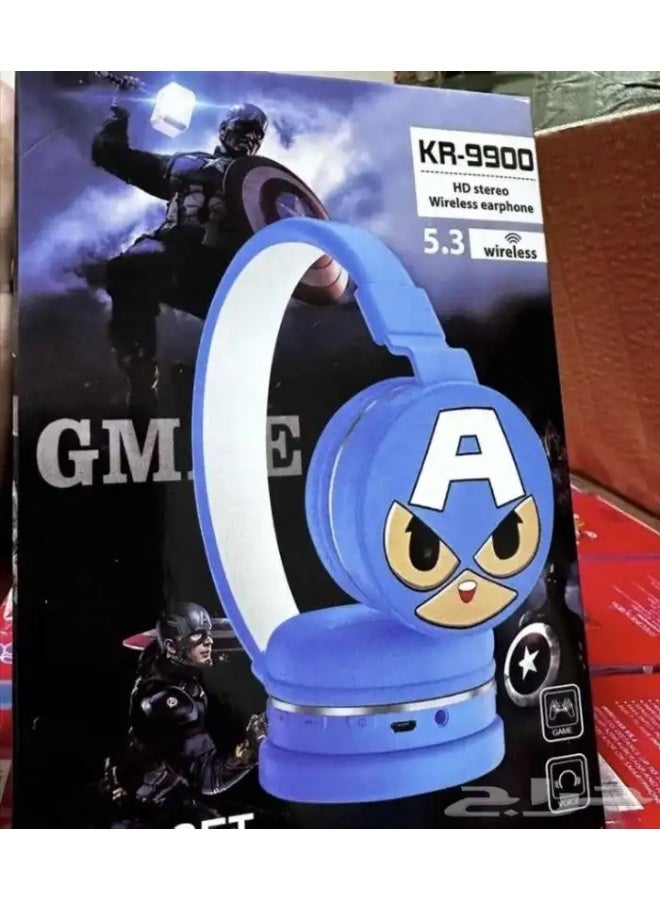 Captain America Cartoon Cute Kids Children Bluetooth Headphones, Wireless Headphones with Reduce the noise Microphone Kids Foldable Headphones for School Travel Gift Headset for Children - Image 3