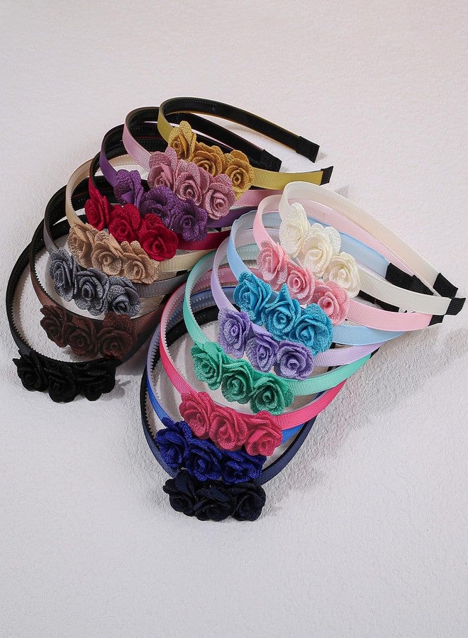 شيما مجموعة زيما المكونة من 16 قطعة من عصابات الرأس الصغيرة المزينة بزهرة الورد، مناسبة للفتيات الصغيرات والشابات والمراهقات والنساء. عصابات شعر مصنوعة من 3 قطع من ورود قماشية لتزيين الشعر. - Image 3