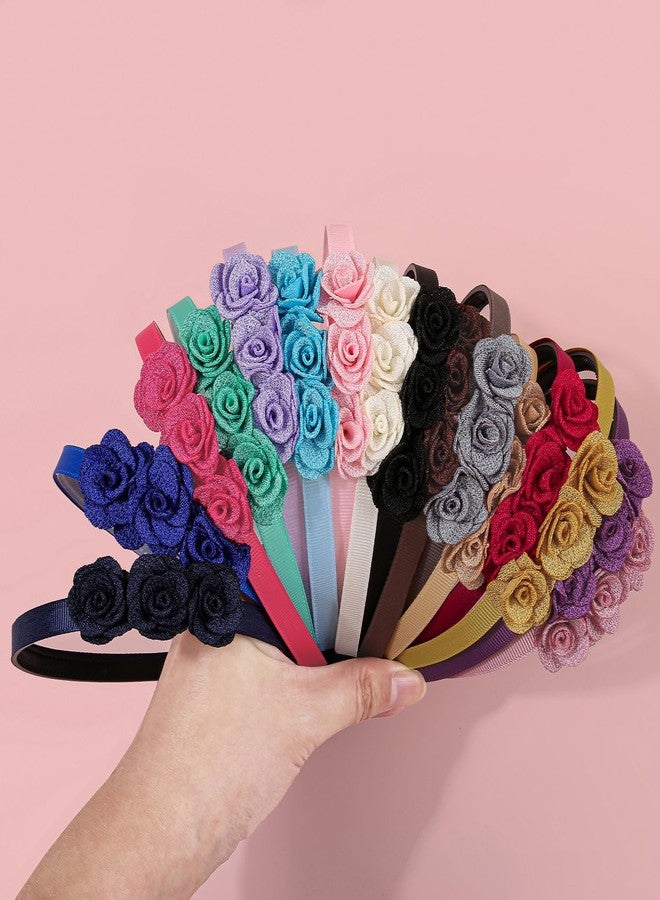 شيما مجموعة زيما المكونة من 16 قطعة من عصابات الرأس الصغيرة المزينة بزهرة الورد، مناسبة للفتيات الصغيرات والشابات والمراهقات والنساء. عصابات شعر مصنوعة من 3 قطع من ورود قماشية لتزيين الشعر. - Image 4