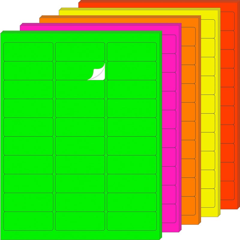 YSHIHE 1" x 2-5/8" Fluorescent Address Labels 5 Colors Neon Stickers for Inkjet or Laser Printer Moving Lables for Shipping Envelopes Envelopes and Organization - 20 Sheets 600 PCS - Image 1