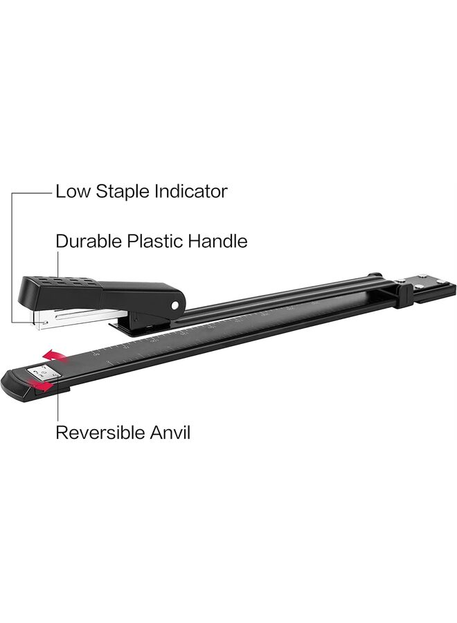 LAMAY Long Reach Stapler, Long Arm Standard Staplers for Booklet or Book Binding, Black,Durable metal stapler - Image 2