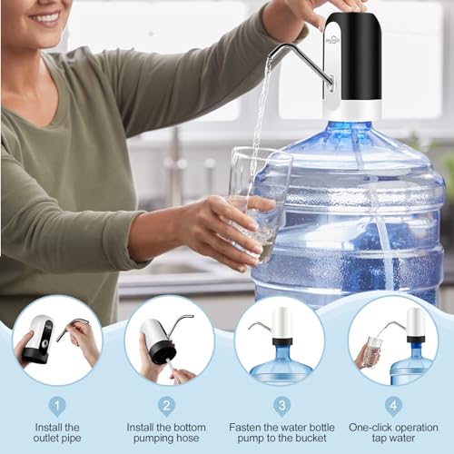 JOYHILL 5 Gallon Water Bottle Dispenser, USB Charging Water Bottle Pump, Portable Water Dispenser Pump for Camping（Black） - Image 4