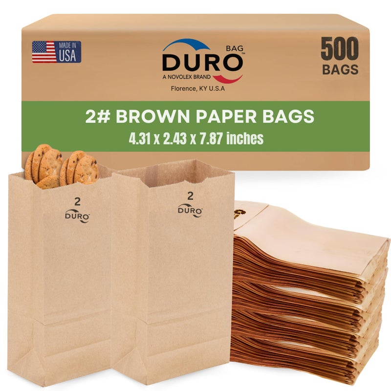 Duro 2 Brown Paper Lunch Bags 500 Count Bulk Disposable Brown Paper Bags Small SOS Paperbags for Candy Snacks  Treats  431 x 243 x 787 Inches