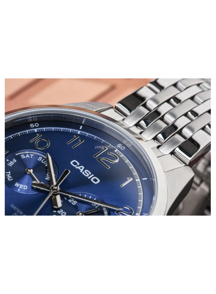 Casio Gents Watch Blue Dial Silver Band - Image 4
