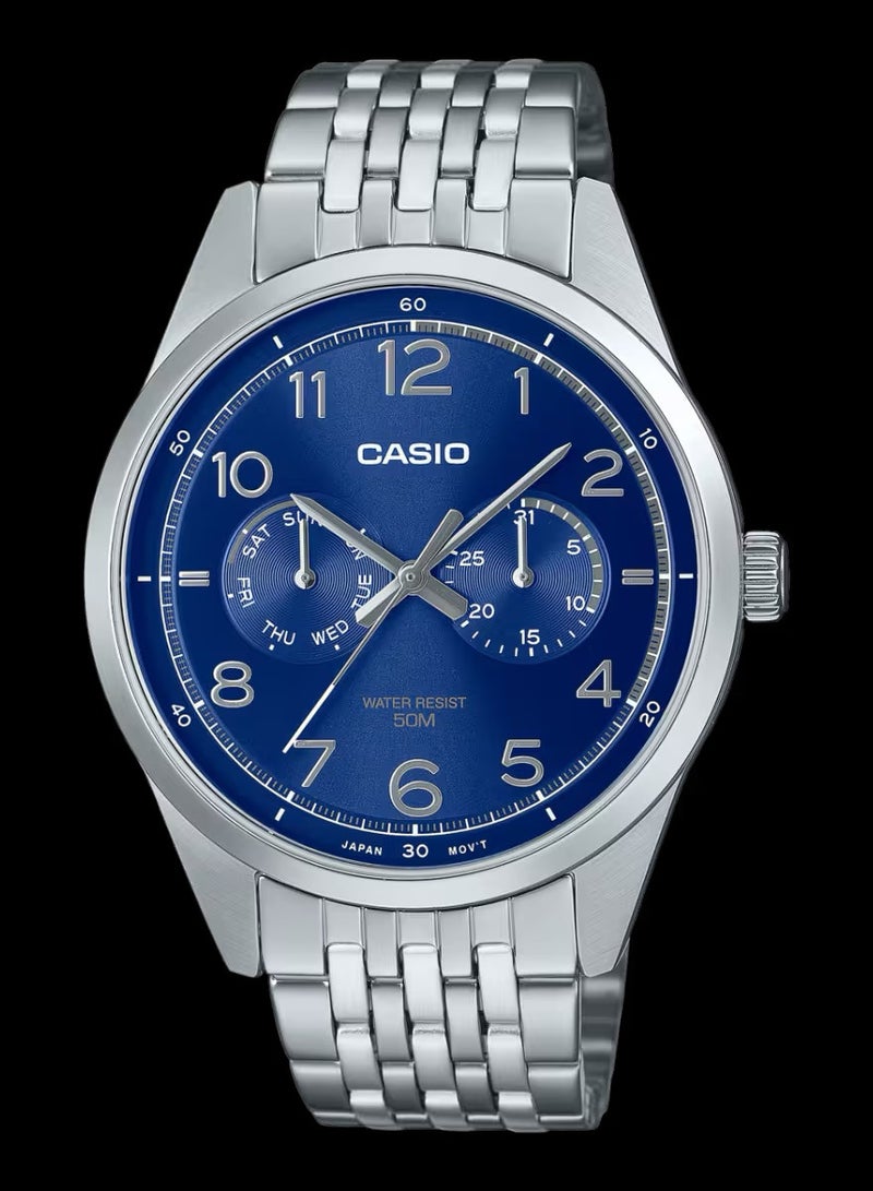 Casio Gents Watch Blue Dial Silver Band - Image 1