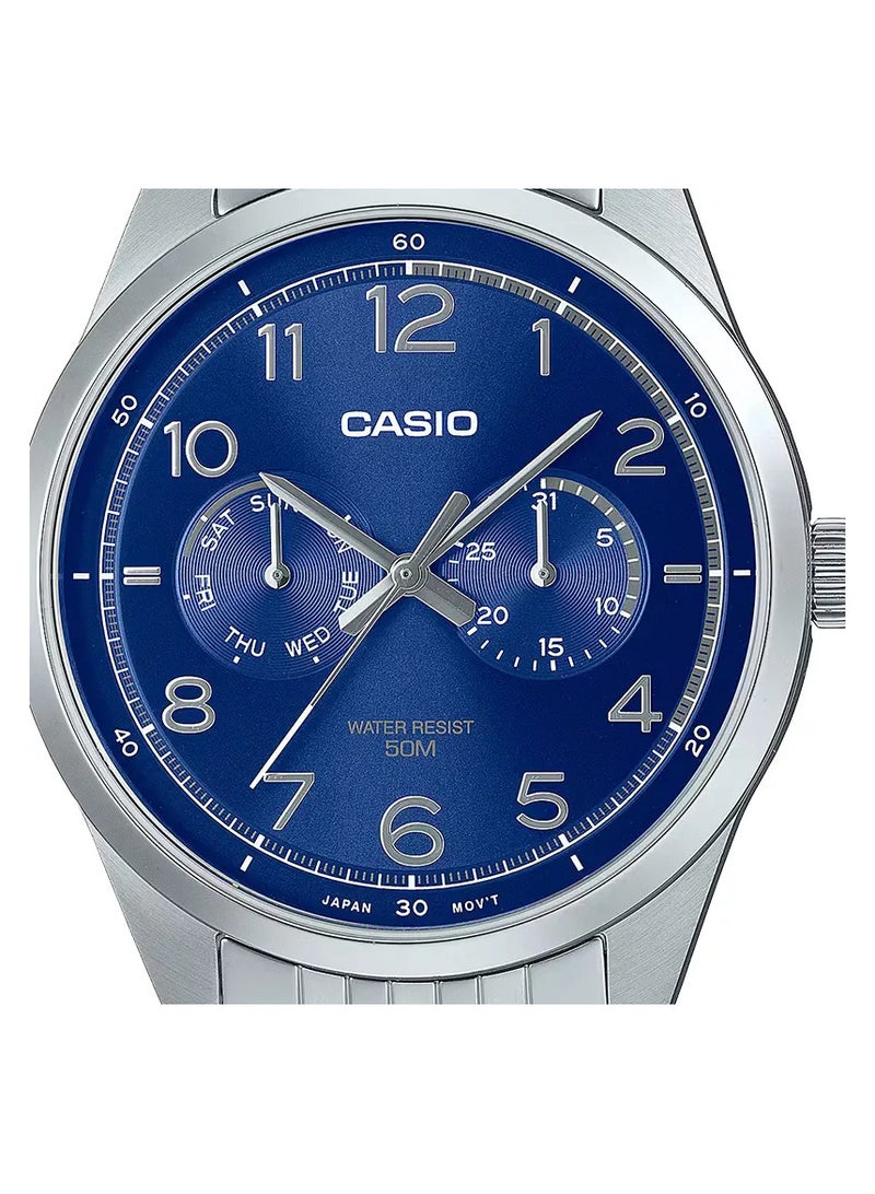 Casio Gents Watch Blue Dial Silver Band - Image 2