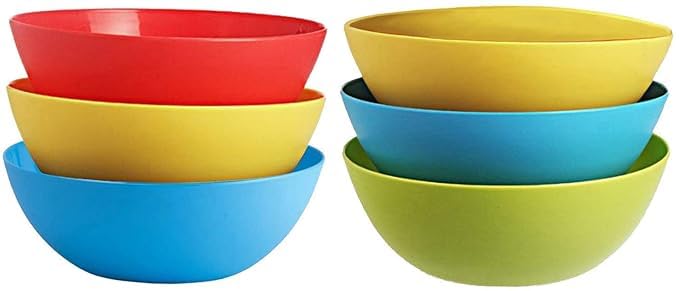 Indianstore4all Set of 6 Plastic Cereal Bowls for Breakfast Solid Microwave Safe Bowls for Oats Maggie Food Snacks Rice Eating and Mixing in Kitchen 1000ml Color May Vary - Image 1