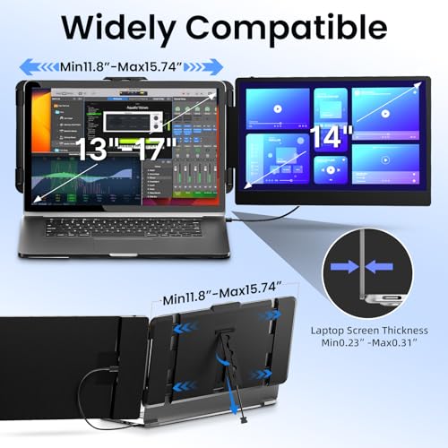 BOSII Laptop Screen Extender Monitor - 14 Inch Dual IPS FHD 1080P HDMI/USB-A/Type-C Extended Portable Monitor for Laptops (Maximum Length: 15.74") Compatible with Windows Mac Travel Work - Image 3