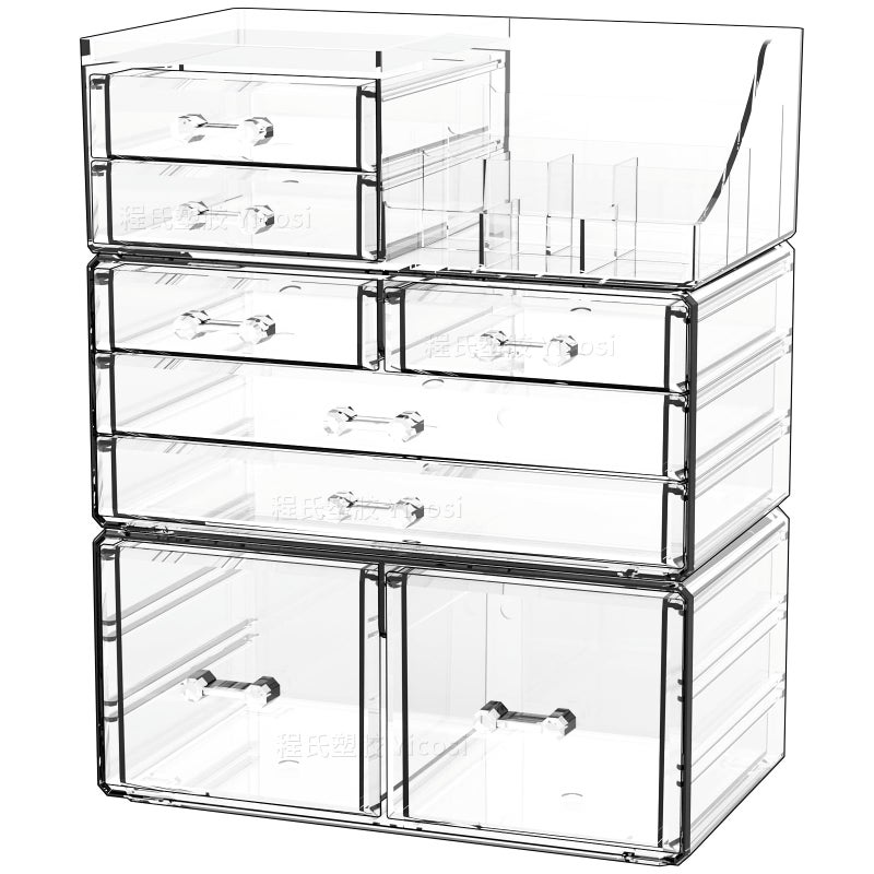 Cq acrylic 3 Pack Clear Makeup Organizer Countertop,Stackable 8 Drawers Skin Care Organizer,Cute Make Up Organizers for Vanity Jewelry,Hair Accessory,Beauty,Skin Care,Skincare Product Desk Storage - Image 1