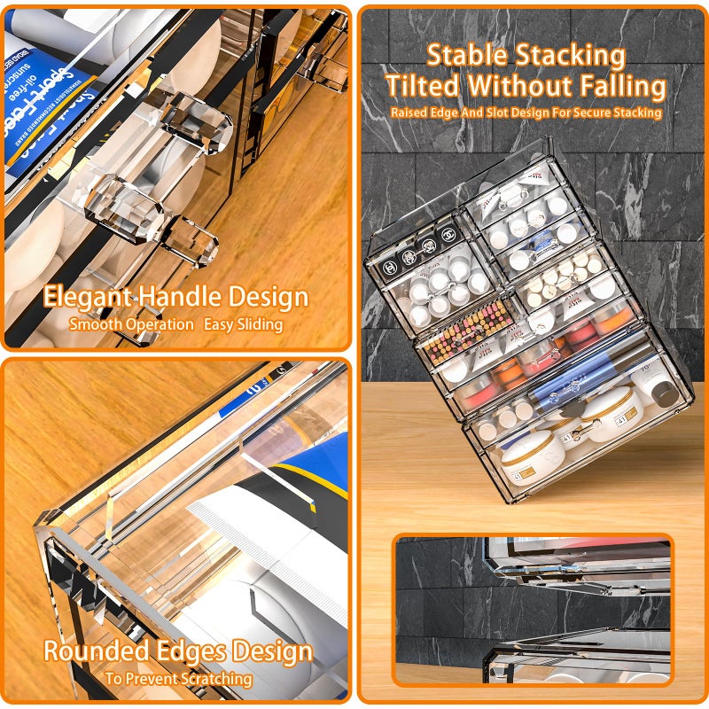 Cq acrylic 3 Pack Clear Makeup Organizer Countertop,Stackable 8 Drawers Skin Care Organizer,Cute Make Up Organizers for Vanity Jewelry,Hair Accessory,Beauty,Skin Care,Skincare Product Desk Storage - Image 4