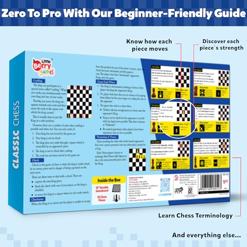 Little Berry Classic Chess for Kids & Adults | Beginner Chess Set with 14” Inch Foldable Board & Pieces | Strategy Board Game | Portable & Travel Friendly | Learning Instructions Included - Image 4
