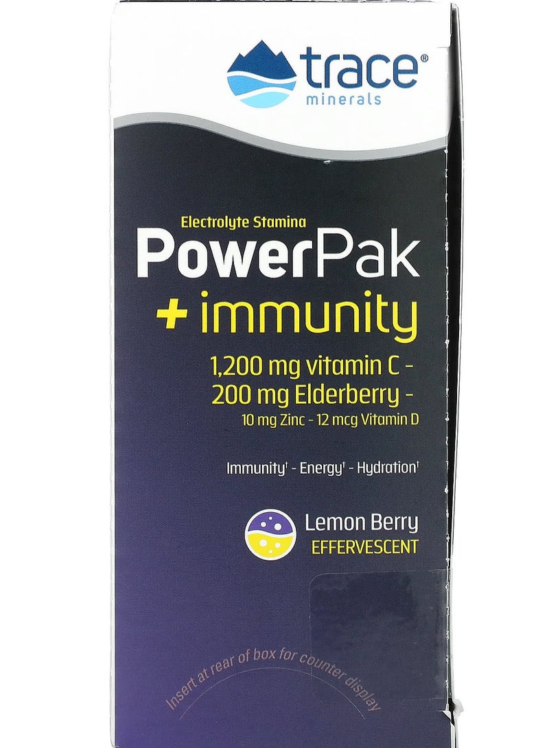 Trace Minerals PowerPak + Immunity, Lemon Berry, 30 Packets, 0.19 oz (5.3 g) Each