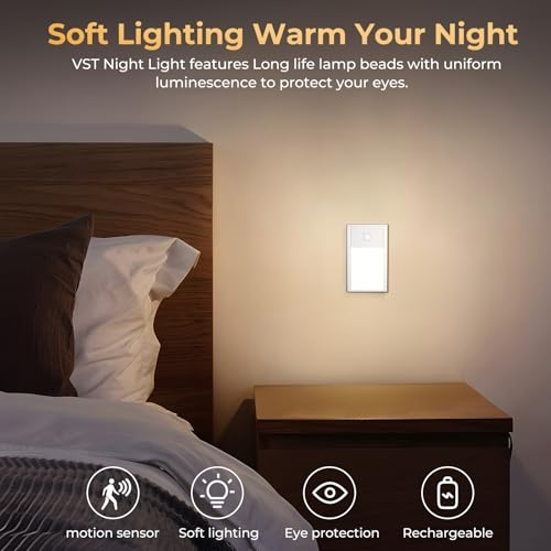 VST Motion Sensor Step Night Light Rechargeable Battery Powered Led Light with Magnetic Suck Installation for Bedroom Hallway Stair Nursery Kids Room 268 inch 3000K 6Pack Silver - Image 3