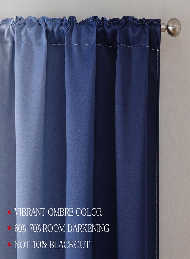 MIUCO Blackout Curtains & Drapes for Bedroom Living Room 84 Inches Long Navy Blue and White Room Darkening Ombre Curtains Rod Pocket & Back Tab Curtains Thermal Insulated Light Blocking 2 Panels Set - Image 3