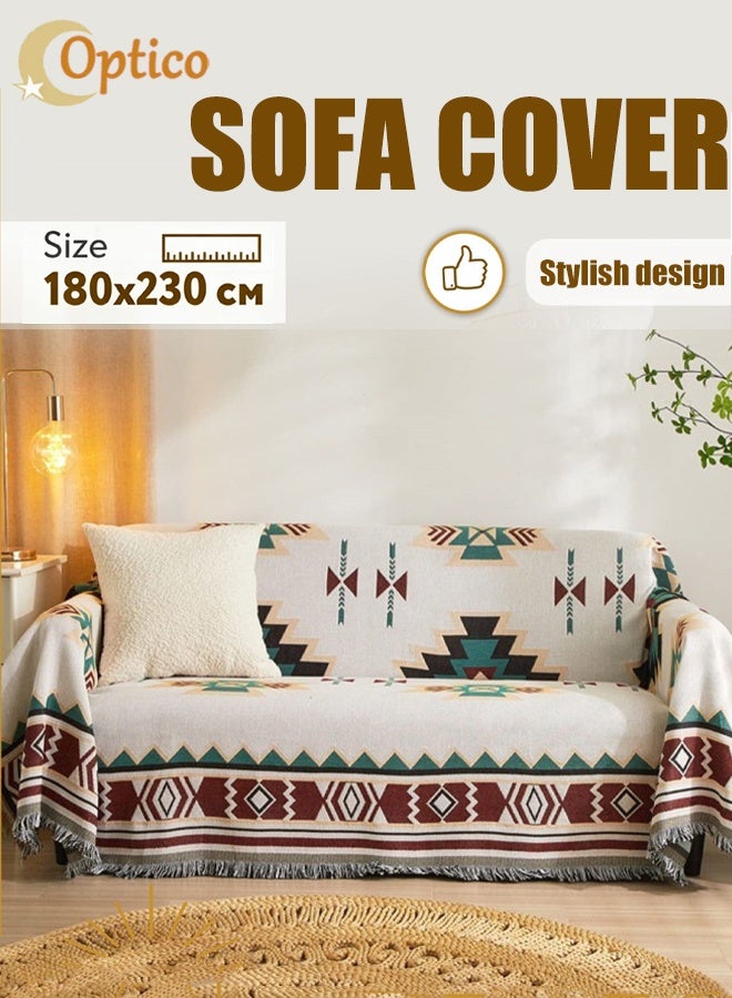 Optico Sofa Slipcover 3 Seater Sofa Cover Double Side Couch Covers Fashion Nordic Style Knitted Tassel Decor Woven Sofa Blanket for Bed Washable Soft Throw Blanket Non-Slip Large Size 180 * 230CM - Image 1