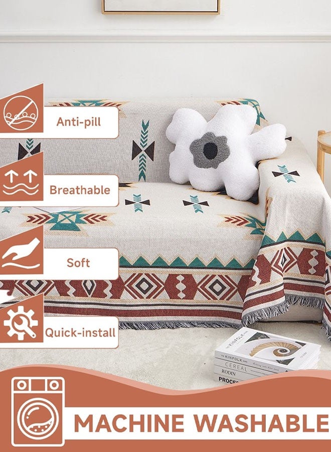 Optico Sofa Slipcover 3 Seater Sofa Cover Double Side Couch Covers Fashion Nordic Style Knitted Tassel Decor Woven Sofa Blanket for Bed Washable Soft Throw Blanket Non-Slip Large Size 180 * 230CM - Image 3