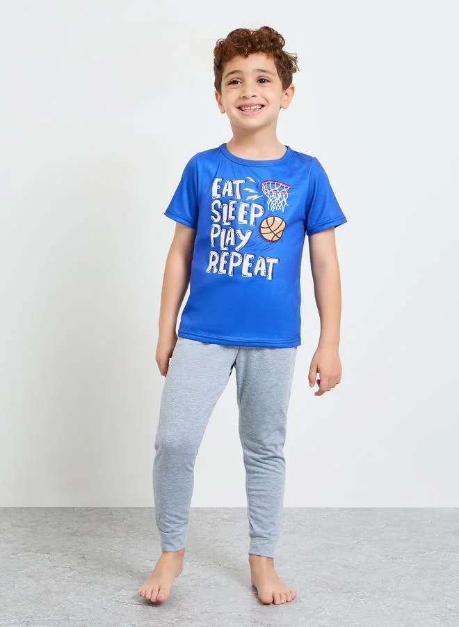 Styli Boys Graphic Print T-Shirt and Cuffed Pyjama Set