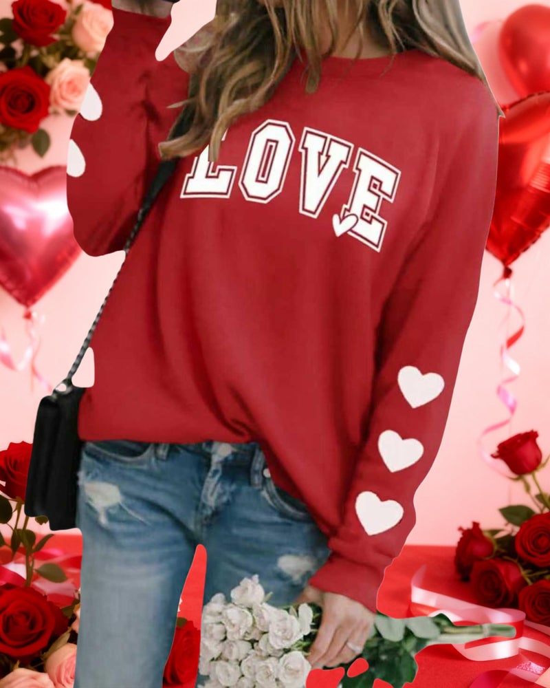 Huovud Valentines Sweatshirt Women Funny Love Heart Graphic Valentines Shirt Casual Valentines Long Sleeve Pullover Top (Red-5, XL) - Image 2