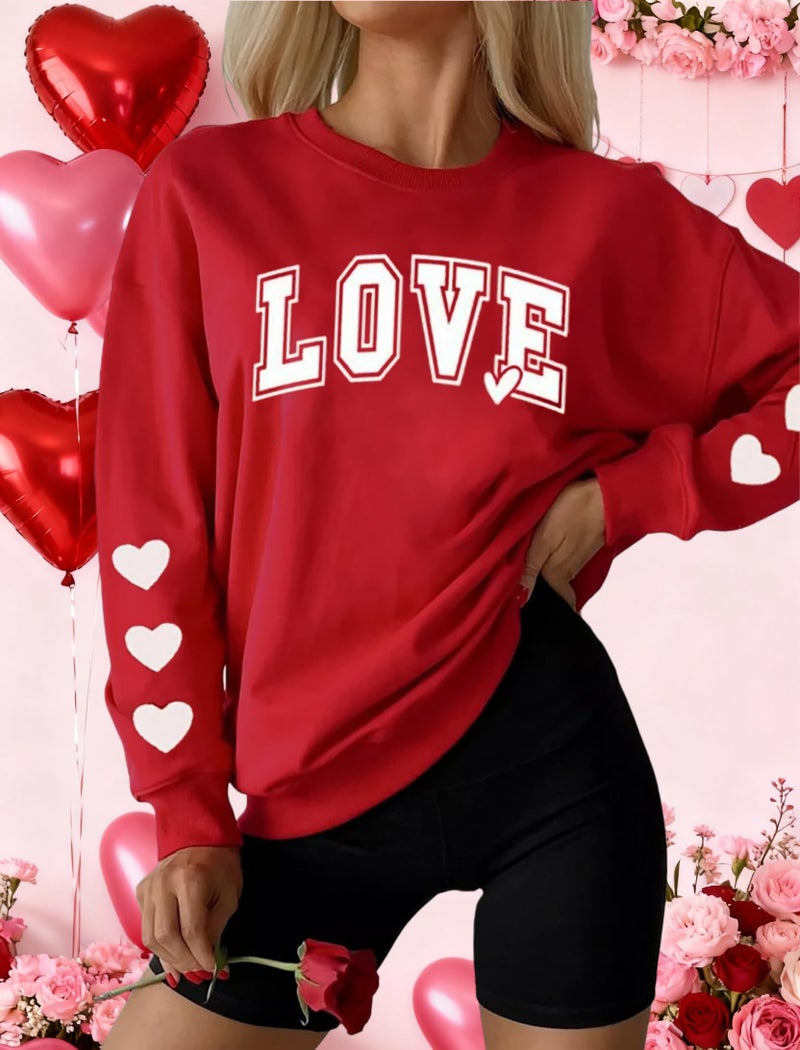 Huovud Valentines Sweatshirt Women Funny Love Heart Graphic Valentines Shirt Casual Valentines Long Sleeve Pullover Top (Red-5, XL) - Image 5
