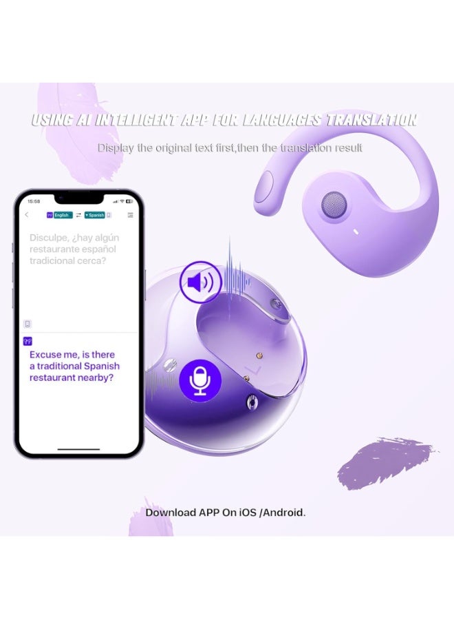 Ai Language Translator Earbuds, Real Time Translating Open Ear Earbuds, BT 5.4 Wireless Sport Headphones