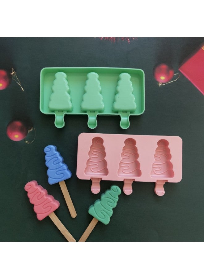 3 Even Christmas Tree Ice Cream Popsicle Ice Cream Silicone Mold Dessert Popsicle Ice Cream Making Summer Party Supplies-Color:Rice Powder - Image 2