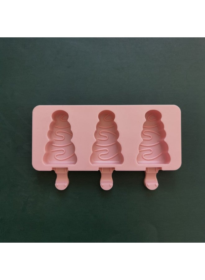 3 Even Christmas Tree Ice Cream Popsicle Ice Cream Silicone Mold Dessert Popsicle Ice Cream Making Summer Party Supplies-Color:Rice Powder - Image 1