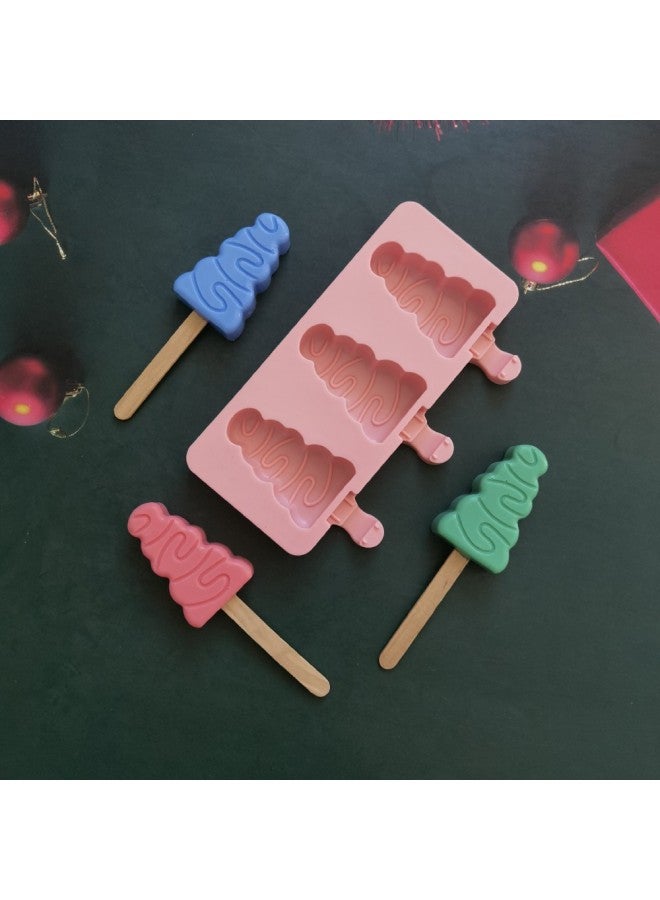 3 Even Christmas Tree Ice Cream Popsicle Ice Cream Silicone Mold Dessert Popsicle Ice Cream Making Summer Party Supplies-Color:Rice Powder - Image 3