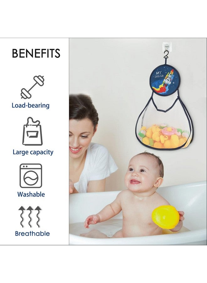 Linkidea حقيبة تخزين ألعاب الحمام المعلقة من لينكيديا - عبوة من 2، حاملة ألعاب حوض الاستحمام للأطفال، حقيبة شبكية بسعة كبيرة (صاروخ + زرافة) - Image 4