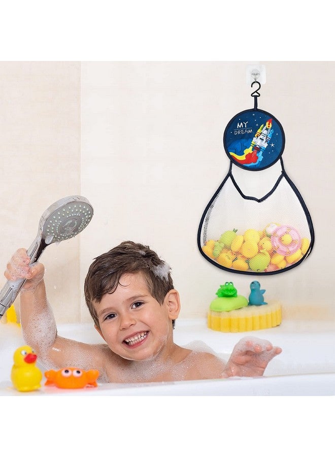 Linkidea حقيبة تخزين ألعاب الحمام المعلقة من لينكيديا - عبوة من 2، حاملة ألعاب حوض الاستحمام للأطفال، حقيبة شبكية بسعة كبيرة (صاروخ + زرافة) - Image 5