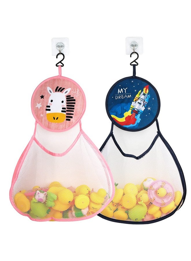 Linkidea حقيبة تخزين ألعاب الحمام المعلقة من لينكيديا - عبوة من 2، حاملة ألعاب حوض الاستحمام للأطفال، حقيبة شبكية بسعة كبيرة (صاروخ + زرافة) - Image 1