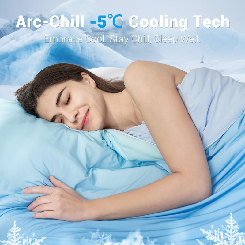 Elegear Cooling Comforter Queen Absorbs Body Heat to Keep Cool, Double-Sided Cooling Blanket for Hot Sleepers Arc-Chill Cool Fabric Q-Max>0.5, Lightweight Summer Comforter Cold Blanket, Gradient Blue - Image 2