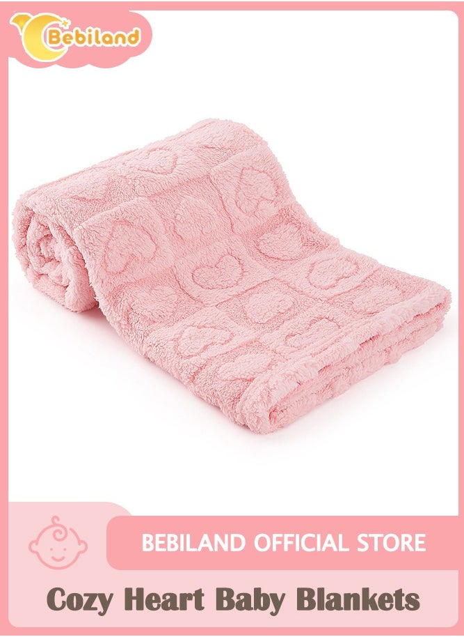 Bebiland 75cm×100cm Baby Blanket for Boys Girls, Soft Warm Cozy Heart Toddler Blankets, Fluffy Infant Toddler Newborn Receiving Blankets for Crib Stroller (Pink)  - Image 1