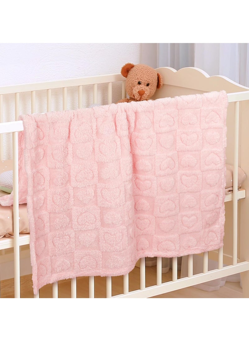 Bebiland 75cm×100cm Baby Blanket for Boys Girls, Soft Warm Cozy Heart Toddler Blankets, Fluffy Infant Toddler Newborn Receiving Blankets for Crib Stroller (Pink)  - Image 4