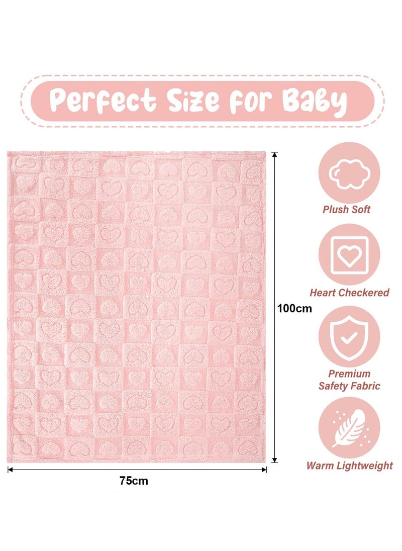 Bebiland 75cm×100cm Baby Blanket for Boys Girls, Soft Warm Cozy Heart Toddler Blankets, Fluffy Infant Toddler Newborn Receiving Blankets for Crib Stroller (Pink)  - Image 2
