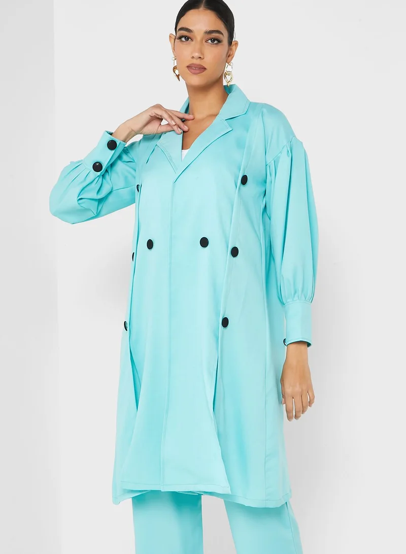 Moistreet Puff Sleeve Coat & Pants Set