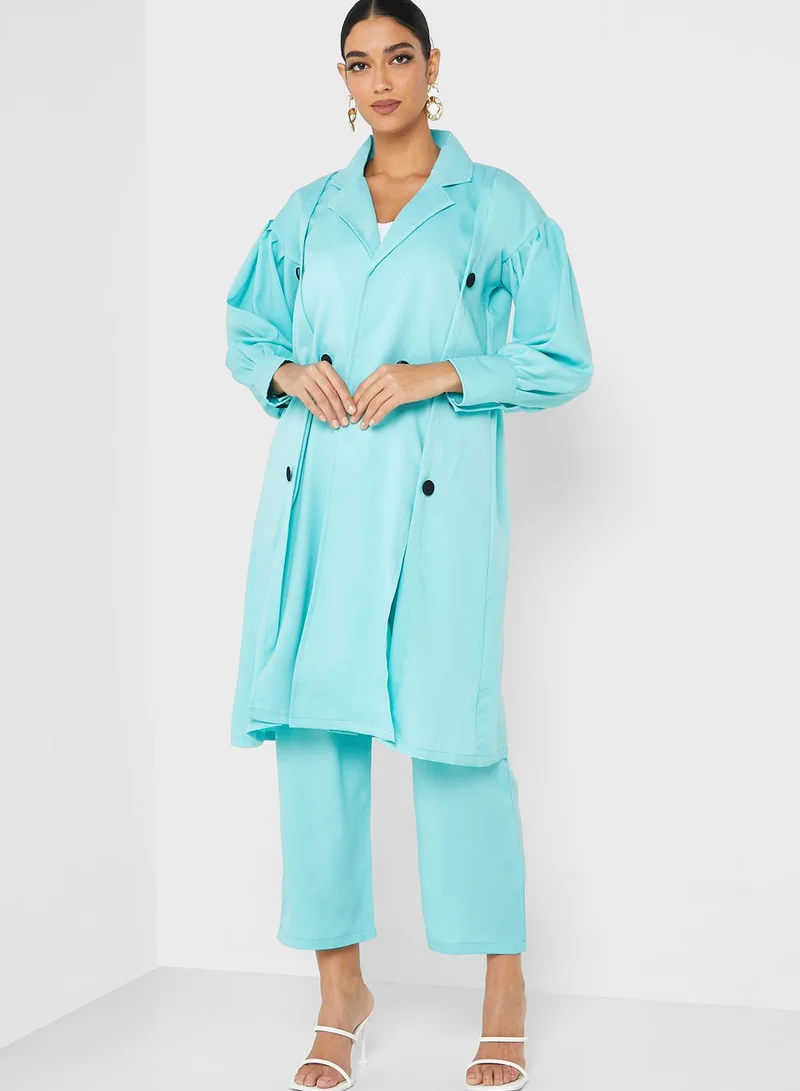 Moistreet Puff Sleeve Coat & Pants Set