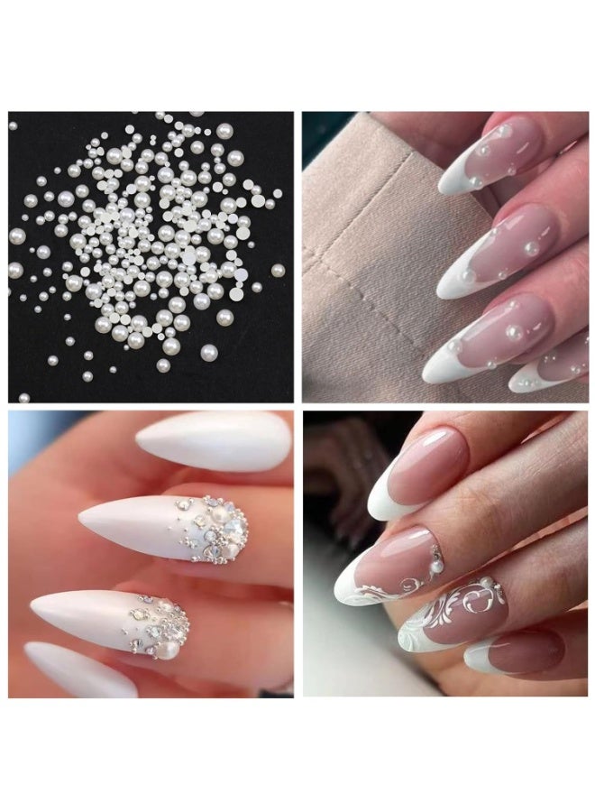 general Nail Art Pearls Rhinestones with Glue Gel White Flatback Pearls Luxurious Nail Charms Supplies Accessories Colorful Nails Rhinestones Gems Jewelry for Women Nails Design - Image 2